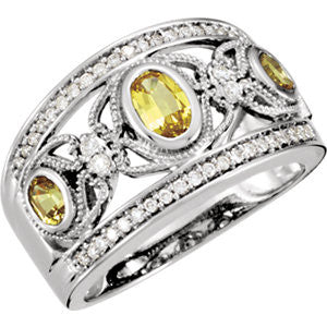 14K White Canary Yellow Sapphire & 1-4 CTW Diamond Ring