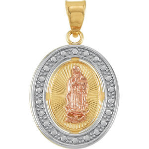 14K Yellow 15.5x12.75mm Tri-Color Our Lady of Guadalupe Oval Pendant