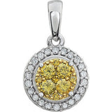 14K White 3/8 CTW Diamond Yellow & White Halo Pendant