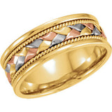 14K Tri-Color 8mm Hand-Woven Comfort Fit Band Size 9.5