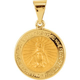 14K White 18.25mm Hollow Round Miraculous Medal