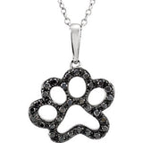 Sterling Silver 1-3 CTW Black Diamond Animal Paw Print 18" Necklace