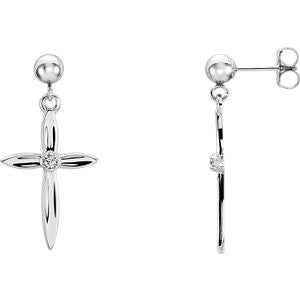 14K White .04 CTW Diamond Cross Earrings