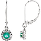 14K White Emerald & .08 CTW Diamond Earrings