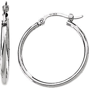 14K White 22mm Round Tube Hoop Earrings