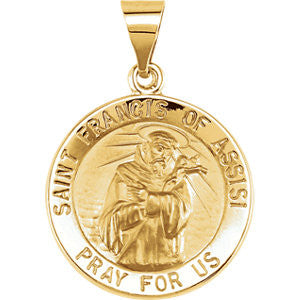 14K Yellow 15mm Round Hollow St. Francis of Assisi Medal