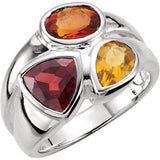 Sterling Silver Mozambique Garnet, Madeira Citrine & Citrine Ring Size 7