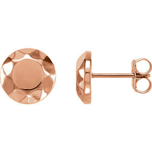 14K Rose Faceted Design Circle Earrings