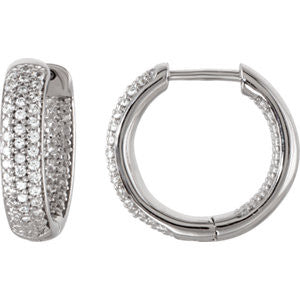 Sterling Silver 19mm Cubic Zirconia Inside-Outside Hoop Earrings