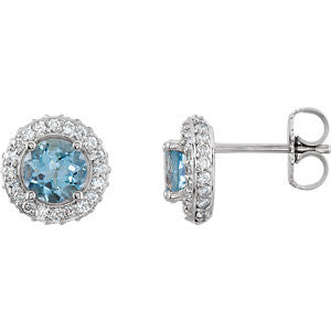 14K White Aquamarine & 3-8 CTW Diamond Earrings