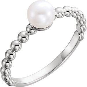 14K White 5.5-6mm Freshwater Cultured Pearl Ring