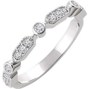 14K White 1/4 CTW Diamond Milgrain Band for 6.5mm Round Ring