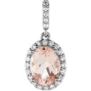 14K White Morganite & 1-6 CTW Diamond Pendant