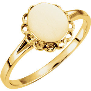 14K White Oval Signet Ring