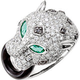 14K White Emerald, Onyx, & 1 3-4 CTW Diamond Panther Ring