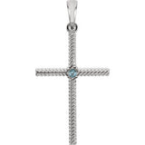 14K White Swiss Blue Topaz 31.95x16.3mm Rope Design Cross Pendant