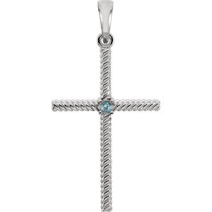 14K White Swiss Blue Topaz 31.95x16.3mm Rope Design Cross Pendant