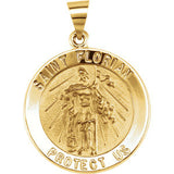 14K Yellow 15mm Round Hollow St. Florian Medal