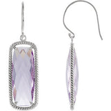 Sterling Silver Cushion Rose De France Quartz Rope-Styled Dangle Earrings