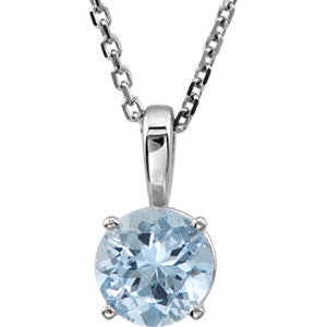 14K White Aquamarine "March" Birthstone 18" Necklace