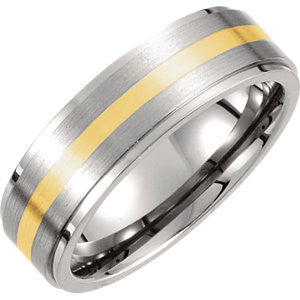 Titanium & 14K Yellow Inlay 7mm Ridged & Satin Finished Band Size 10.5