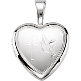 Sterling Silver Cross & Dove Heart Locket