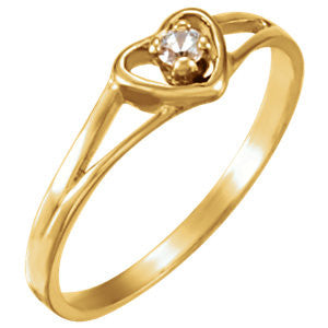 14K Yellow Youth Cubic Zirconia Heart Ring