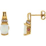 14K Yellow Genuine Opal, Pink Tourmaline & .05 CTW Diamond Earrings