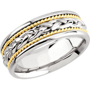 14K White & Yellow 8mm Comfort-Fit Hand-Woven Band Size 6