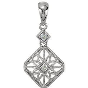 14K White .06 CTW Diamond Filigree Pendant