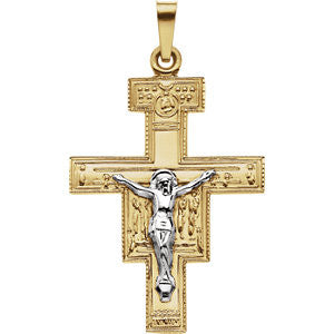 14K Yellow & White 33x25mm San Damiano Crucifix Pendant