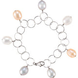 Sterling Silver 10-11mm Multi-Colored Pearl 7.25" Bracelet