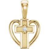 14K Yellow .01 CTW Diamond Heart Cross Pendant