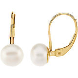 14K Yellow Freshwater Cultured Pearl Lever Back Earrings