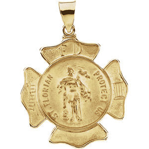 14K White 25.25x25.25mm Hollow St. Florian Medal