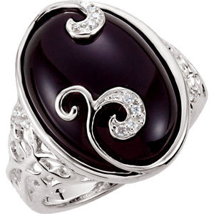 Onyx & Diamond Accented Scroll Design Ring