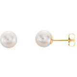 14K Yellow 4mm White Akoya Cultured Pearl Earrings