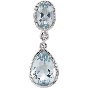 14K White Aqua & .006 CTW Diamond Pendant