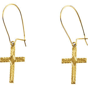 14K Yellow Cross Earrings