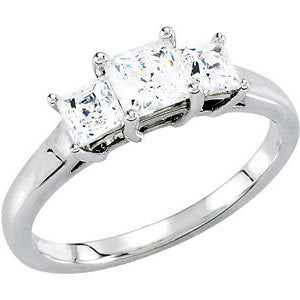 14K White 3.5x3.5mm Round 1-2 CTW Diamond 3-Stone Engagement Ring