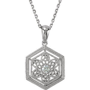 14K White .05 CTW Diamond Filigree Pendant