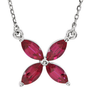 14K White Chatham® Created Ruby 16" Necklace