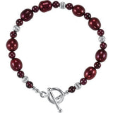 Sterling Silver Rhodolite Garnet & Freshwater Cultured Pearl 7.5" Bracelet