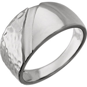 14K White 11.5mm Hammered Ring Size 10