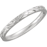 14K White 2mm Hand Engraved Band Size 5