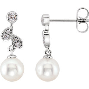 14K White 1-6 CTW Diamond & Freshwater Cultured Pearl Earrings