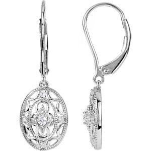 Sterling Silver 1-10 CTW Diamond Lever Back Earrings