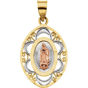 14K Yellow & Rose 22x16.75mm Tri-Color Oval Lady of Guadalupe Pendant