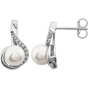 14K White 7-7.5mm Freshwater Pearl & 1-5 CTW Diamond Earrings