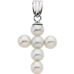 14K White 19.75x14.5mm Freshwater Cultured Pearl Cross Pendant